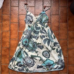 Y2K Derek Heart Floral Print Dress with Blue and Green Accents